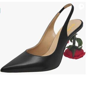 XYD Women's Romantic Rose Heel Closed Pointed Toe Slingbacks Pumps Green